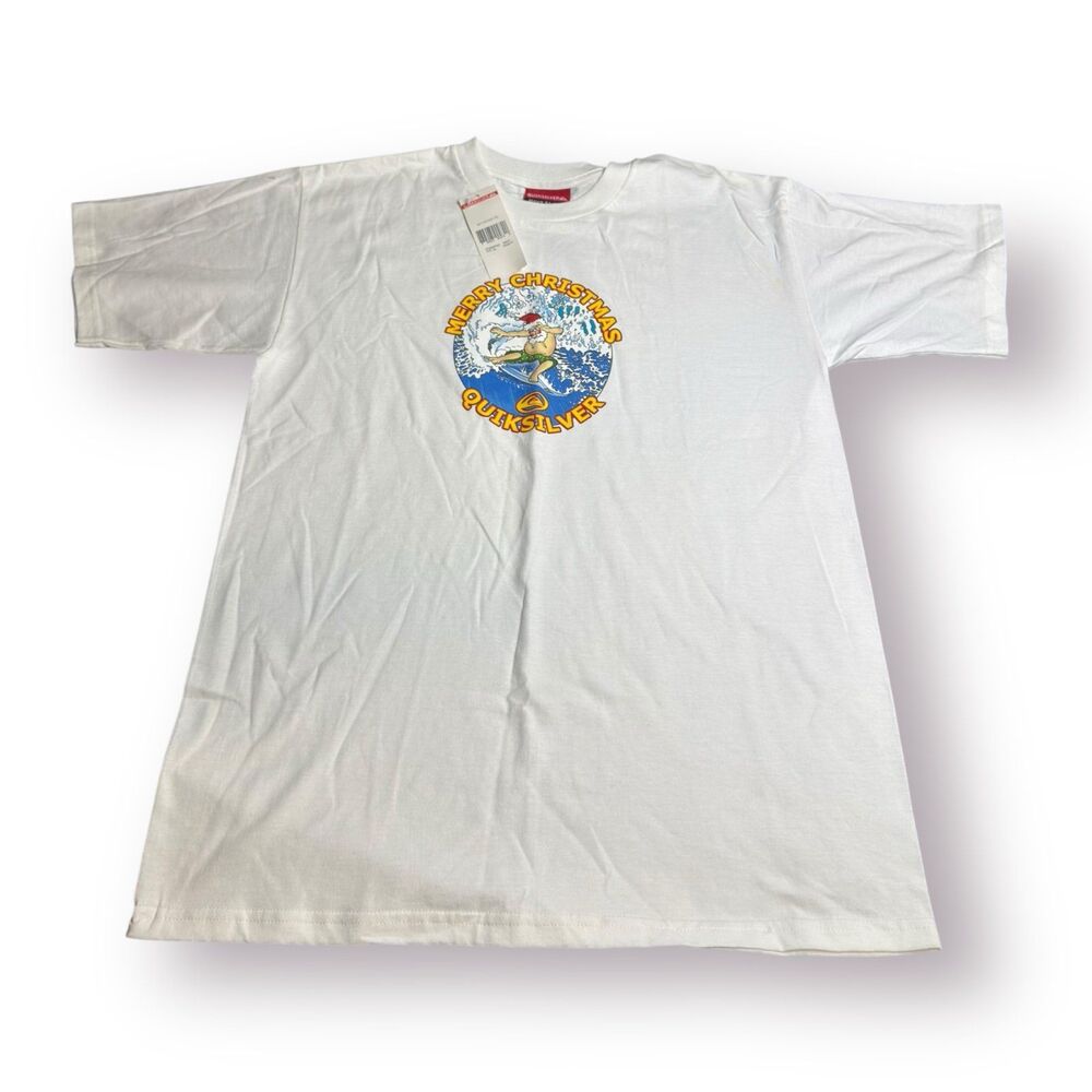Quiksilver Graphic T-Shirt Size Boys Large White Shirt Retro 100% Cotton Skater